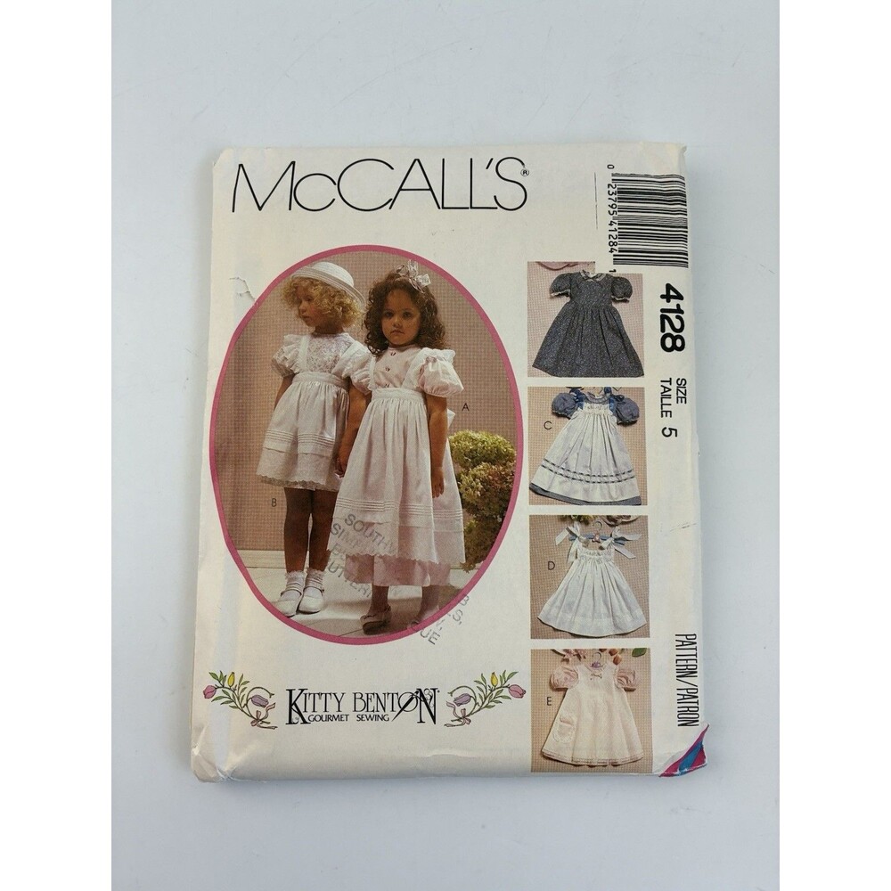 Dress Gown Pinafore Girls Size 5 Kitty Benton Uncut Pattern 4128 Vtg 80s Party